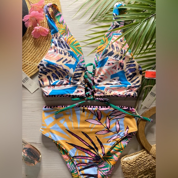 RARE Maaji 💚 Reversible Animal Print Floral 4-Way Top | High Rise Bikini Bottom - Picture 13 of 16